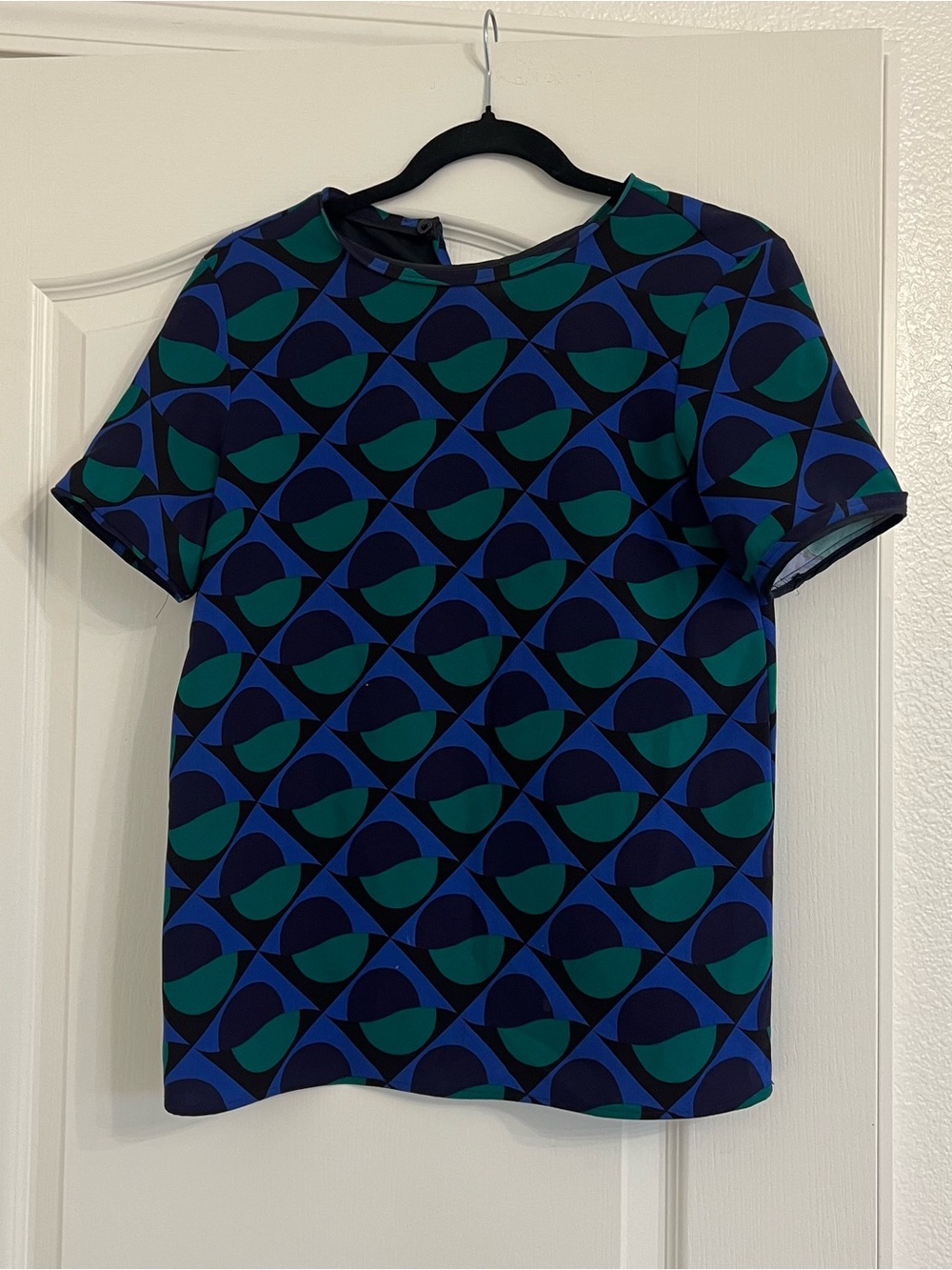 Marc by Marc Jacobs Blue and Green Geometric Short Sleeve Top